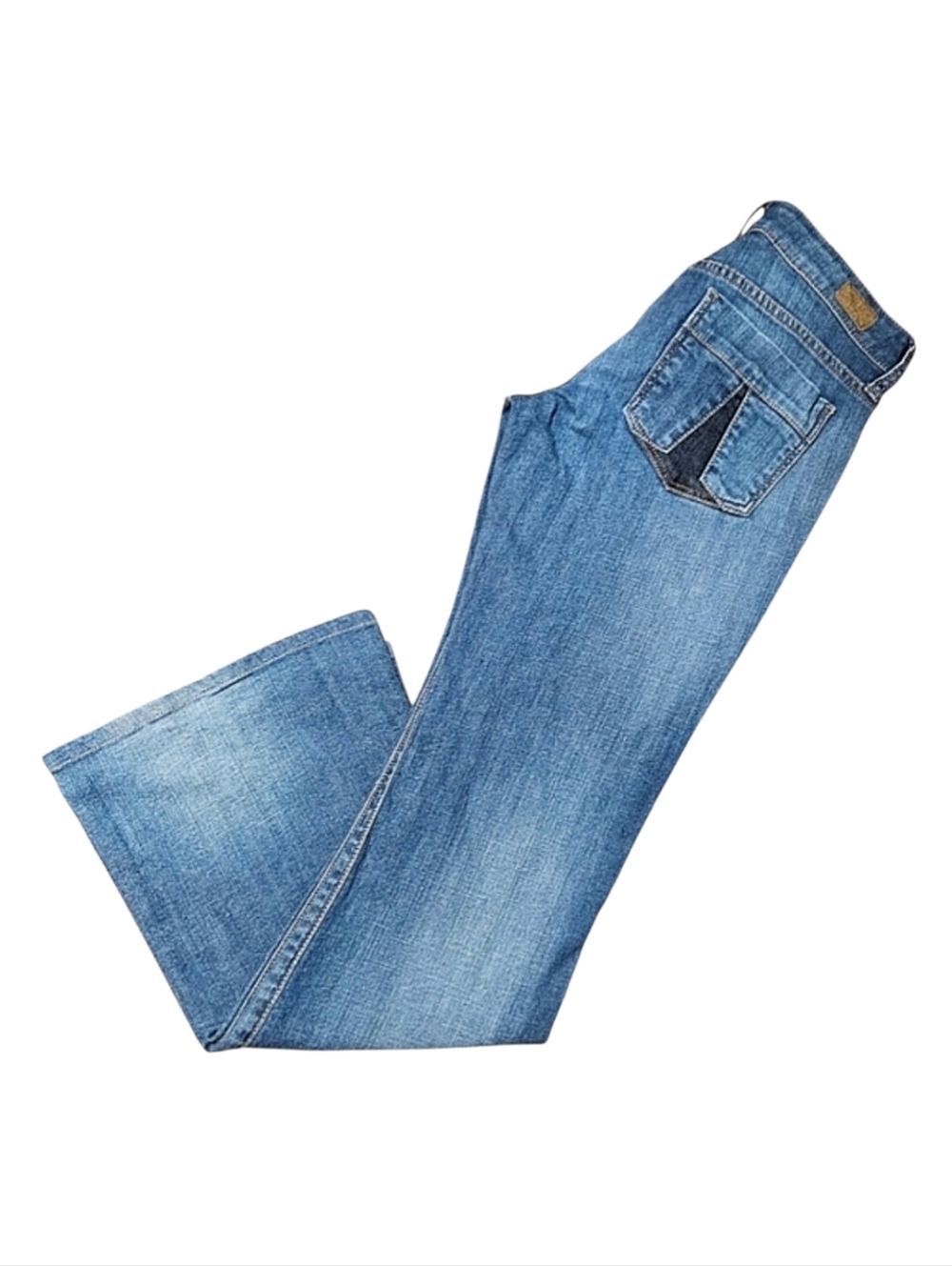 See Thru Soul Light Wash Flare Denim Jeans Embellished Pockets Size 28